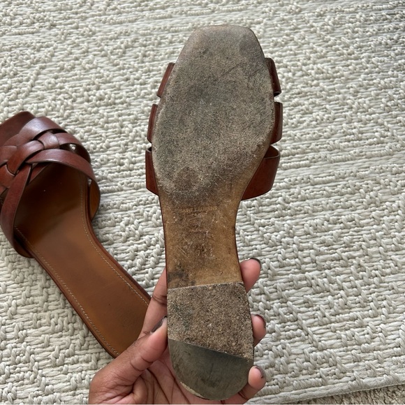 Saint Laurent Tribute Flat Sandal 571952 Size 40 US 9 Cognac Brown Leather - Picture 6 of 8